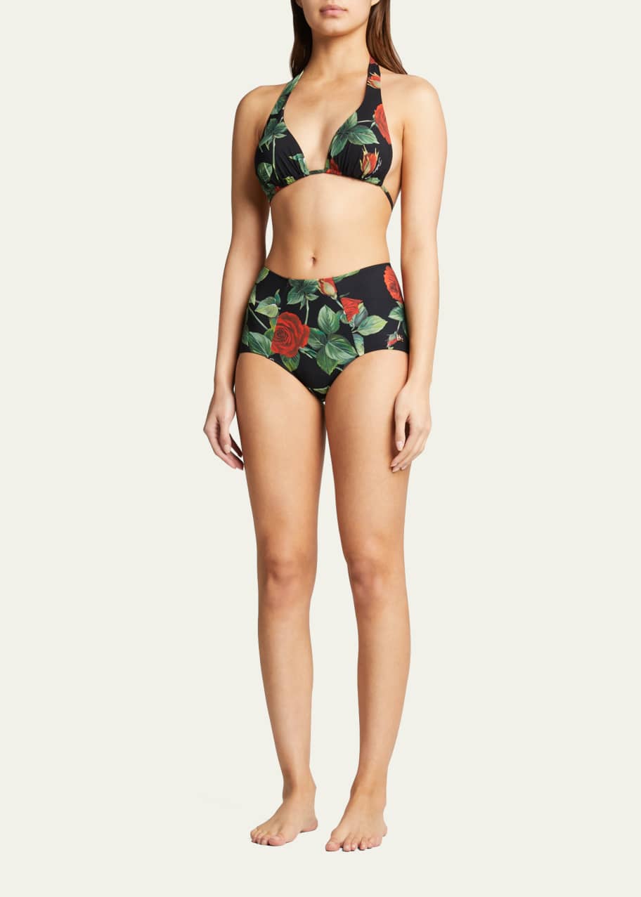 Dolce&Gabbana Rose-Print Padded Triangle Bikini Top - Bergdorf Goodman