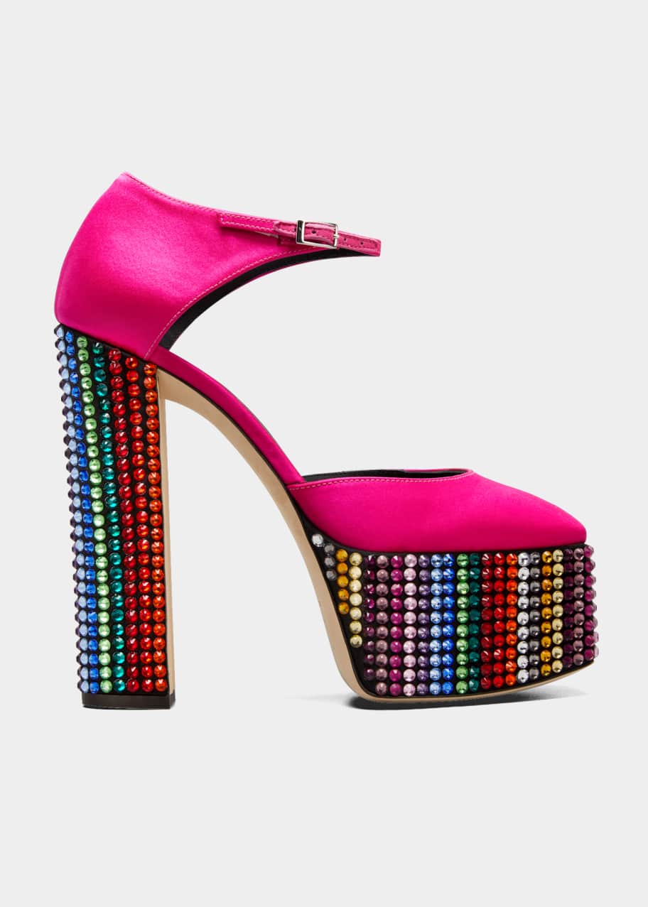 Giuseppe Zanotti Raso Kuala Crystal Rainbow Platform Sandals