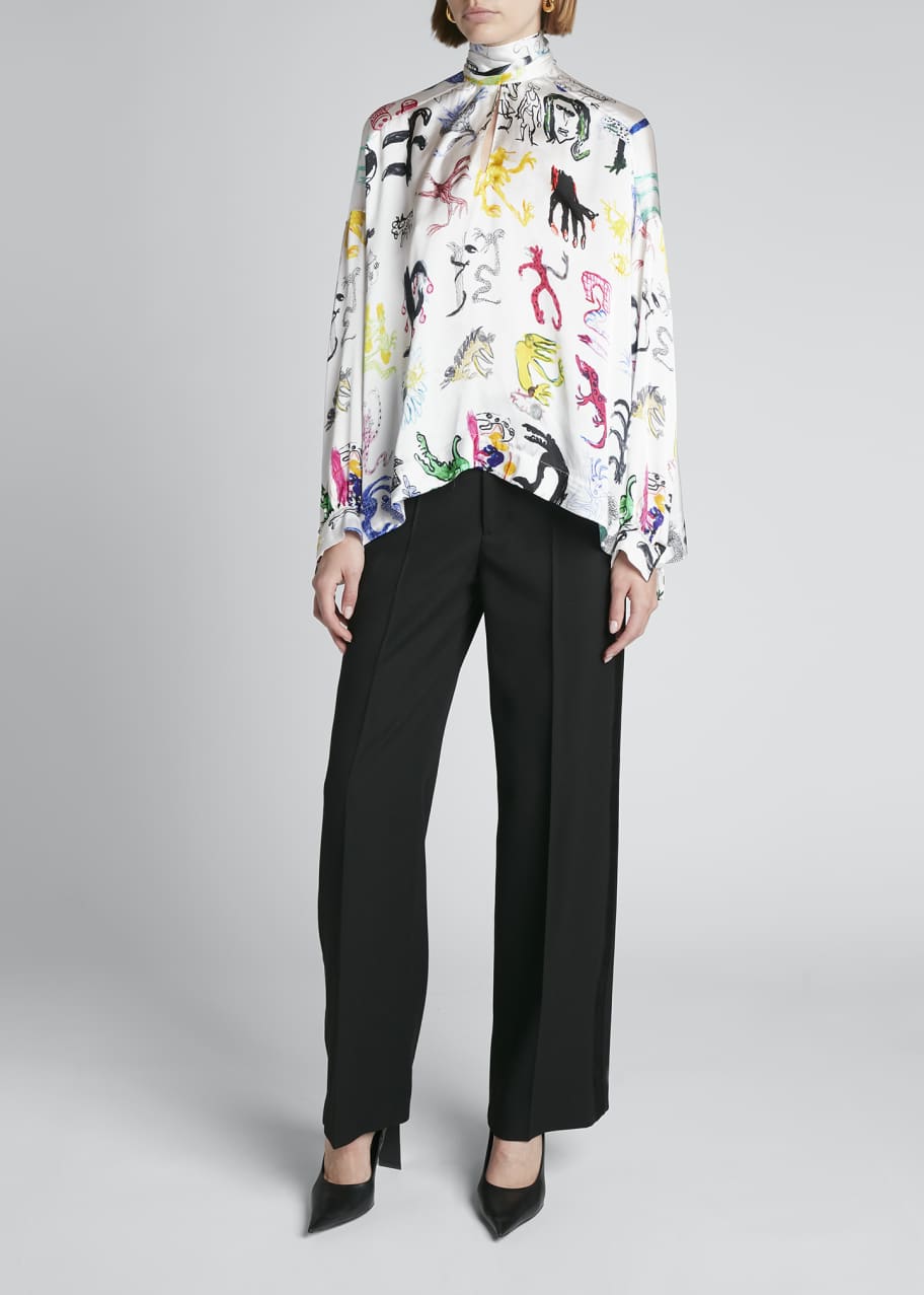 Balenciaga Fluid Vareuse Artist Doodles Scarf-Neck Blouse