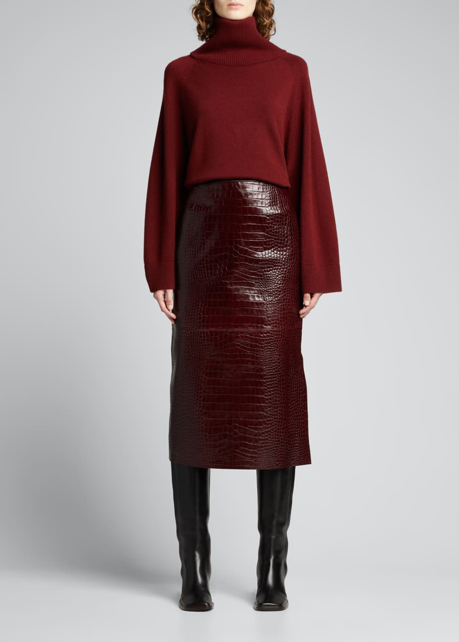 Lafayette 148 New York Birdie Croc-Embossed Leather Skirt