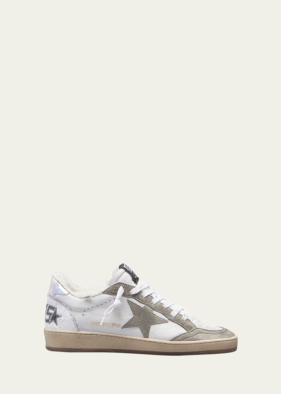 Golden Goose Ballstar Mixed Leather Shearling Court Sneakers