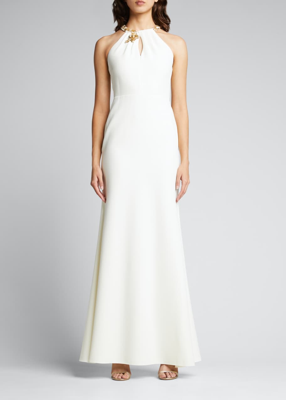 Marchesa Notte Keyhole Halter Gown w/ Beaded Appliques - Bergdorf Goodman