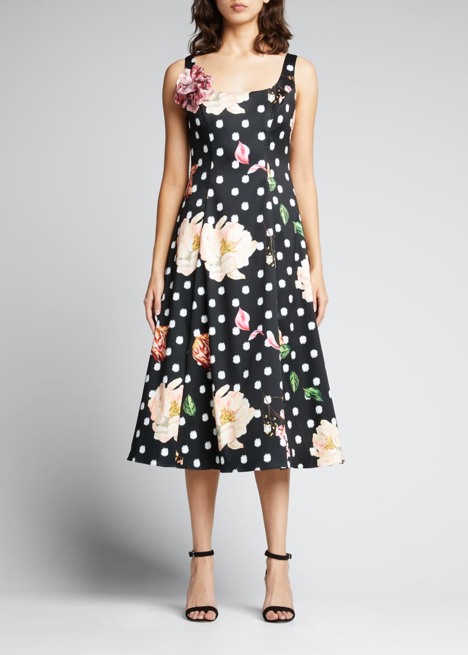 Marchesa Notte Polka Dot-Printed Floral Mikado Dress - Bergdorf Goodman