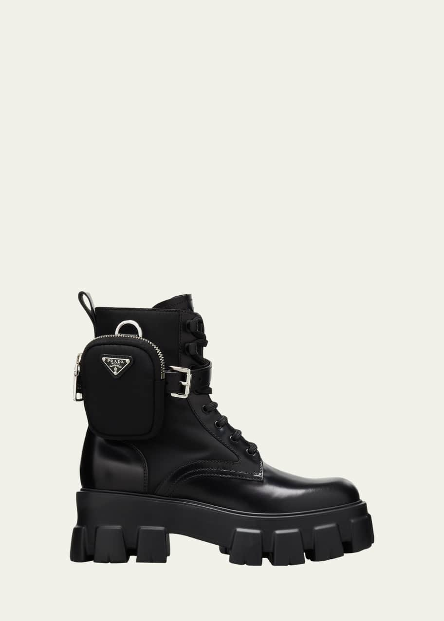 Prada Leather Zip Pocket Combat Booties - Bergdorf Goodman