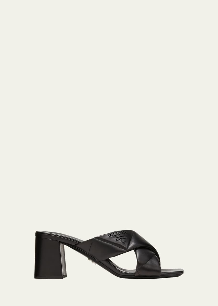 Image 1 of 1: Quilted Lambskin Crisscross Slide Sandals