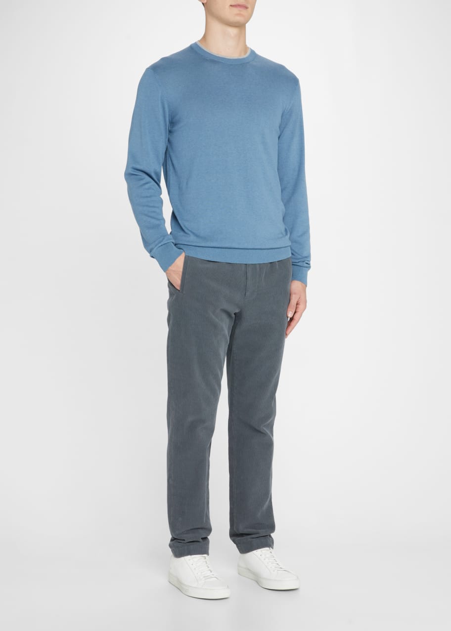 Neiman Marcus Men's SilkCotton Bicollar Crewneck Sweater Bergdorf