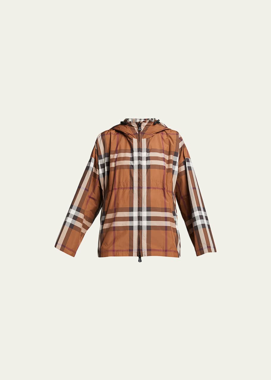 ジャケット BURBERRY CHECK JACKET WITH HOOD Burberry Sliced Check Hooded Jacket | Black | FARFETCH