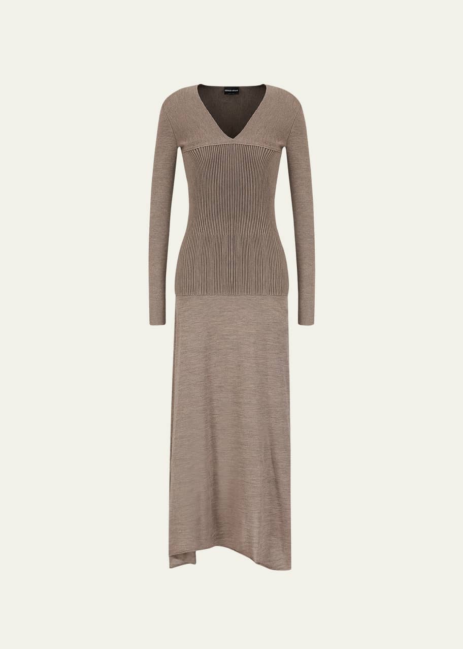 noir knit maxi dress Women's Stretchy Knit Black Midi Dress + Side Slit main image 1
