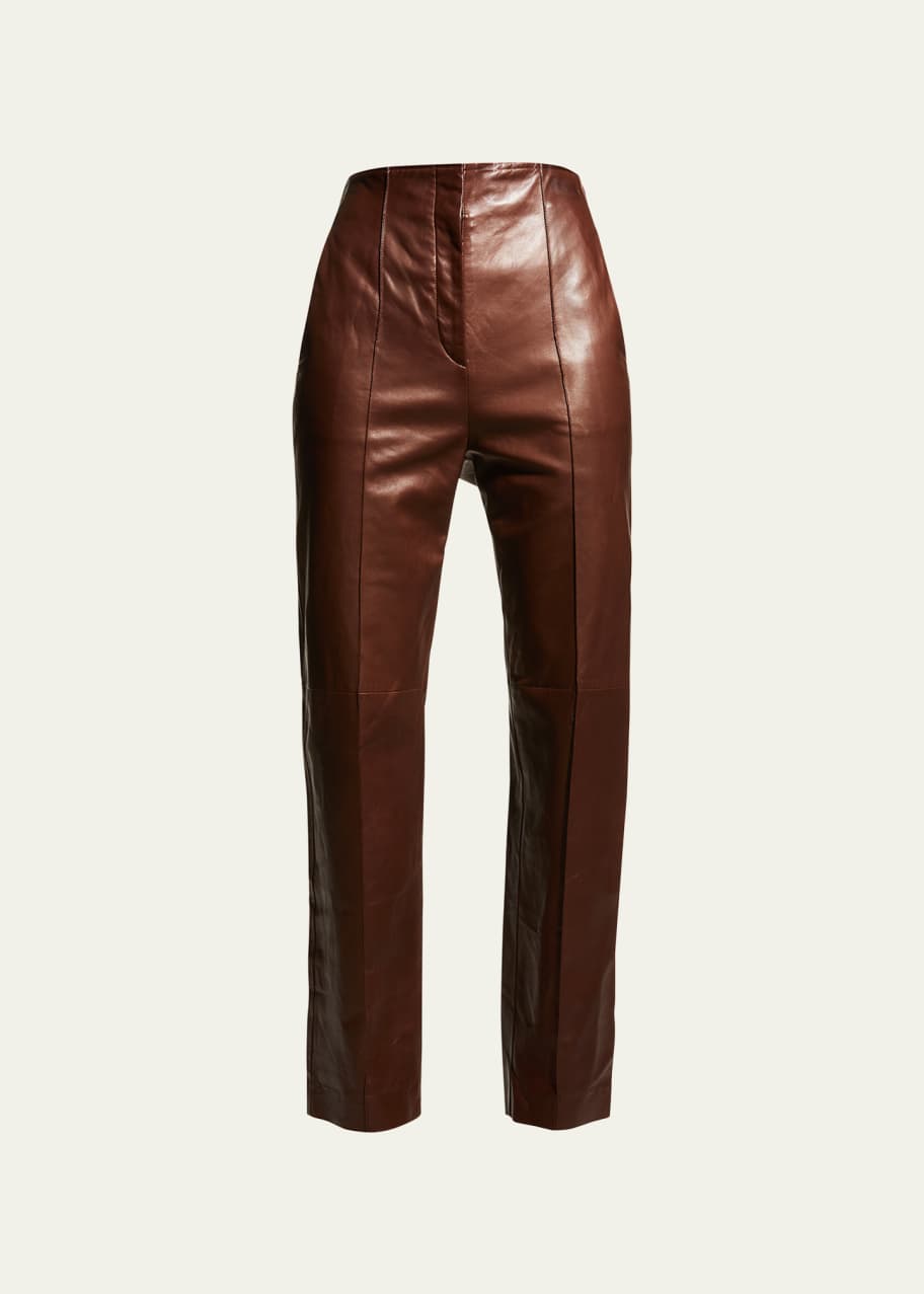 Image 1 of 1: Leather Straight-Leg Pants