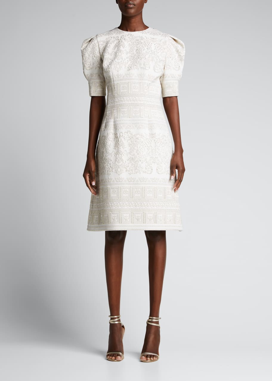Rickie Freeman for Teri Jon Metallic Jacquard Puff-Sleeve Dress - Bergdorf  Goodman