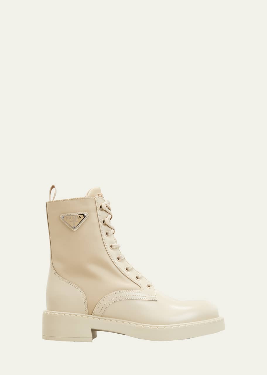 Prada Leather Nylon Lace-Up Combat Boots - Bergdorf Goodman