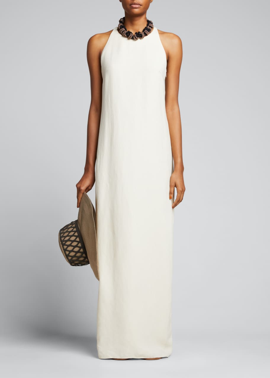 Brunello Cucinelli Column Linen Maxi Dress w Monili Straps Bergdorf Goodman