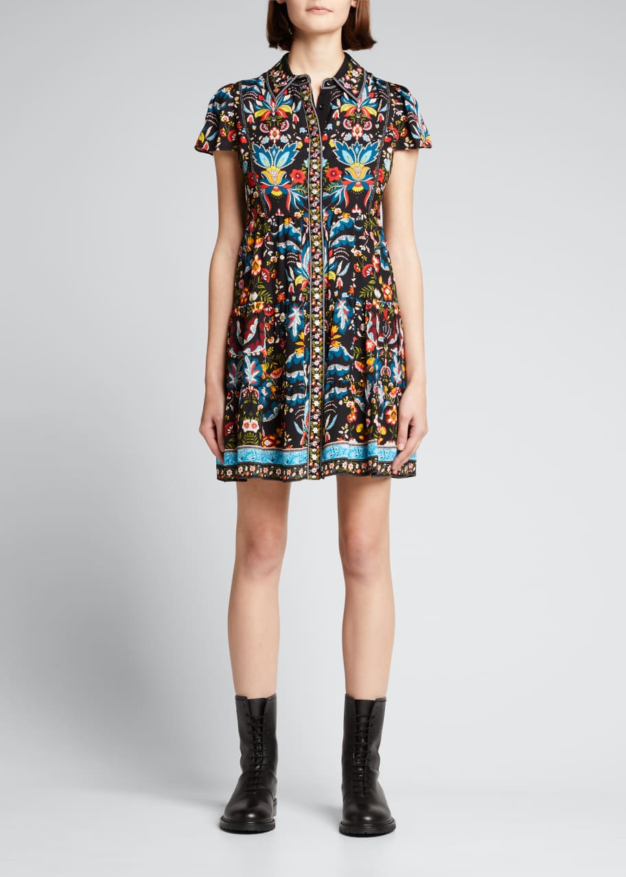 Alice + Olivia Meeko Embroidered Tiered Shirtdress Bergdorf Goodman