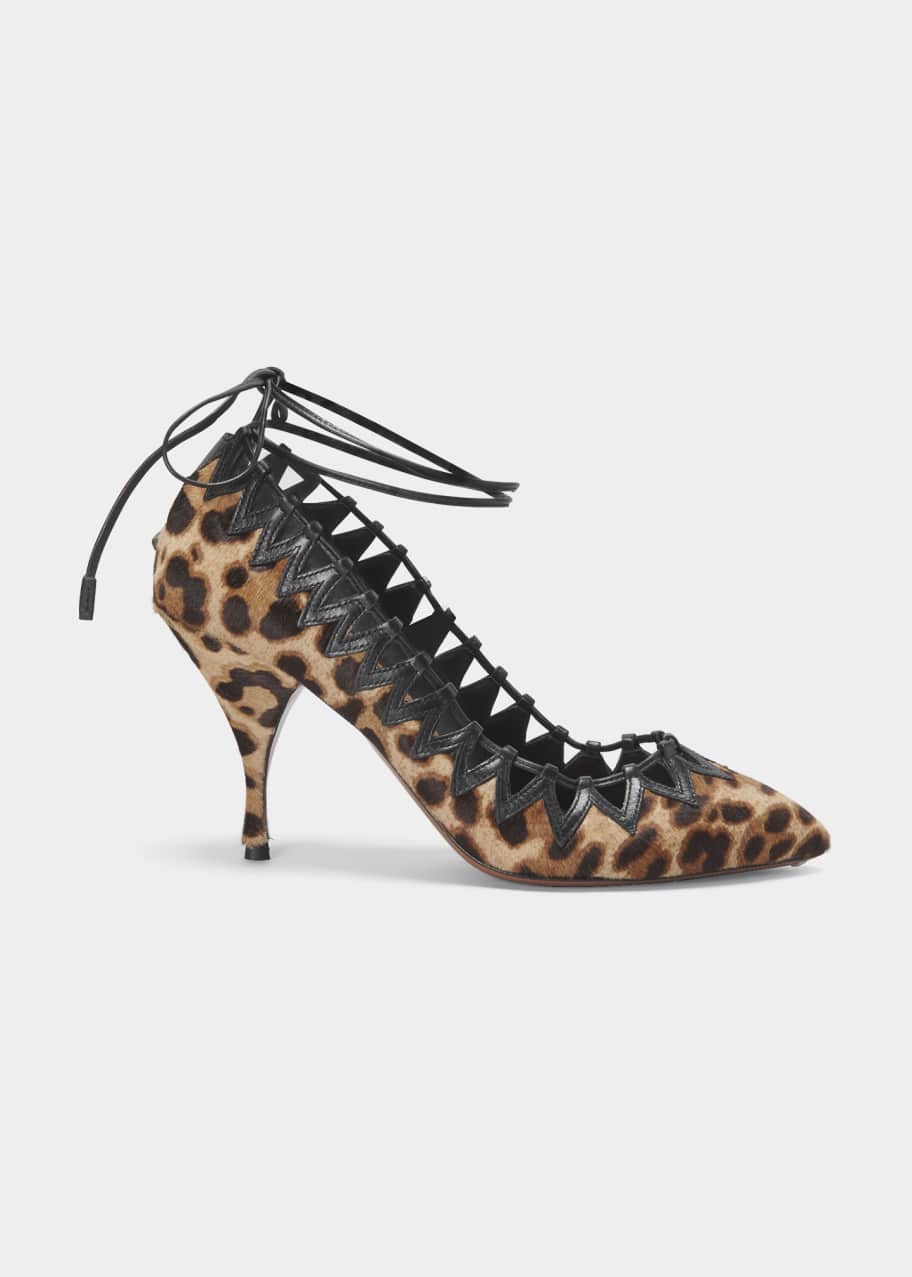 ALAIA Leopard Faux Fur Ankle-Wrap Pumps - Bergdorf Goodman