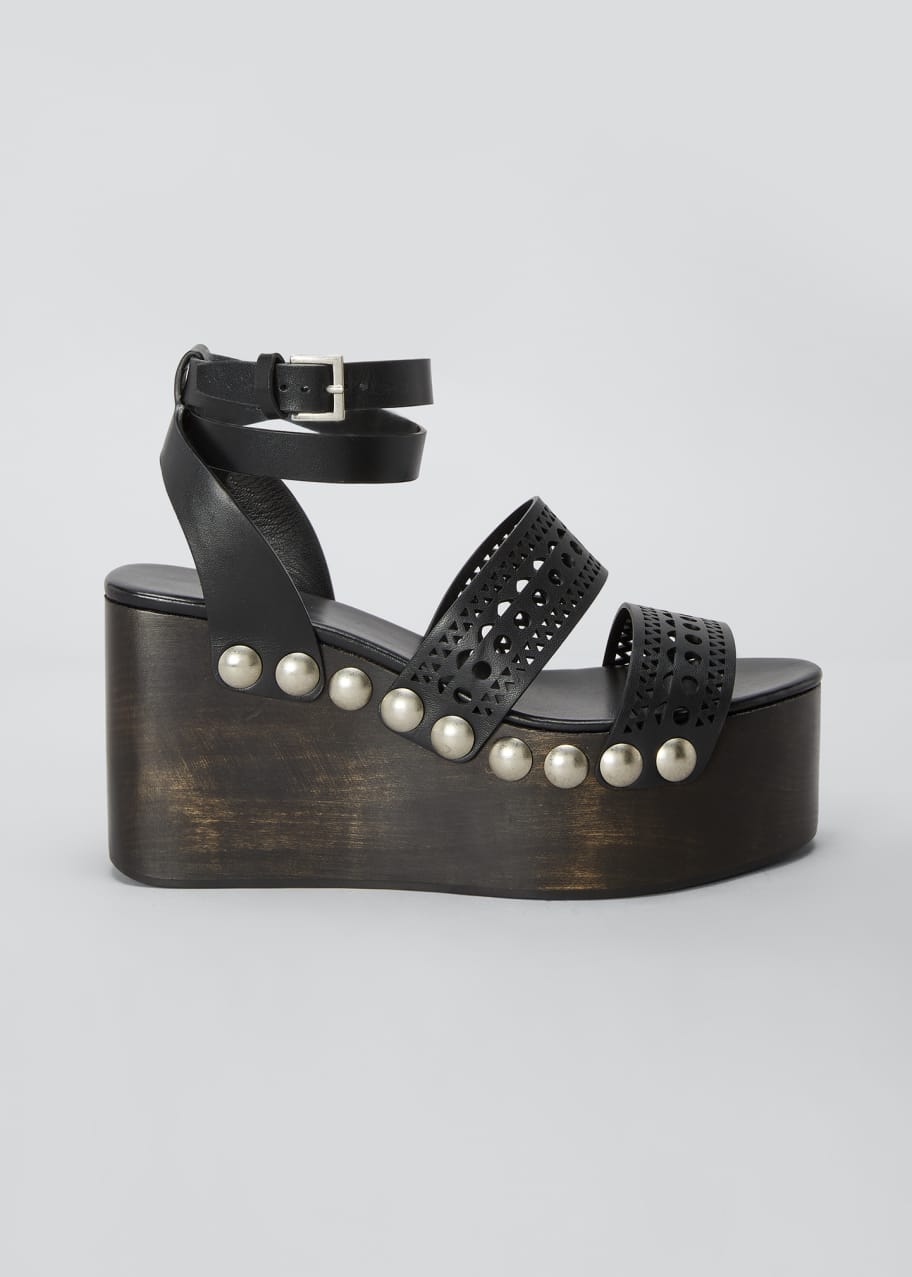 ALAIA 85mm Wooden-Heel Wedge Sandals With Vienne Leather Straps And ...