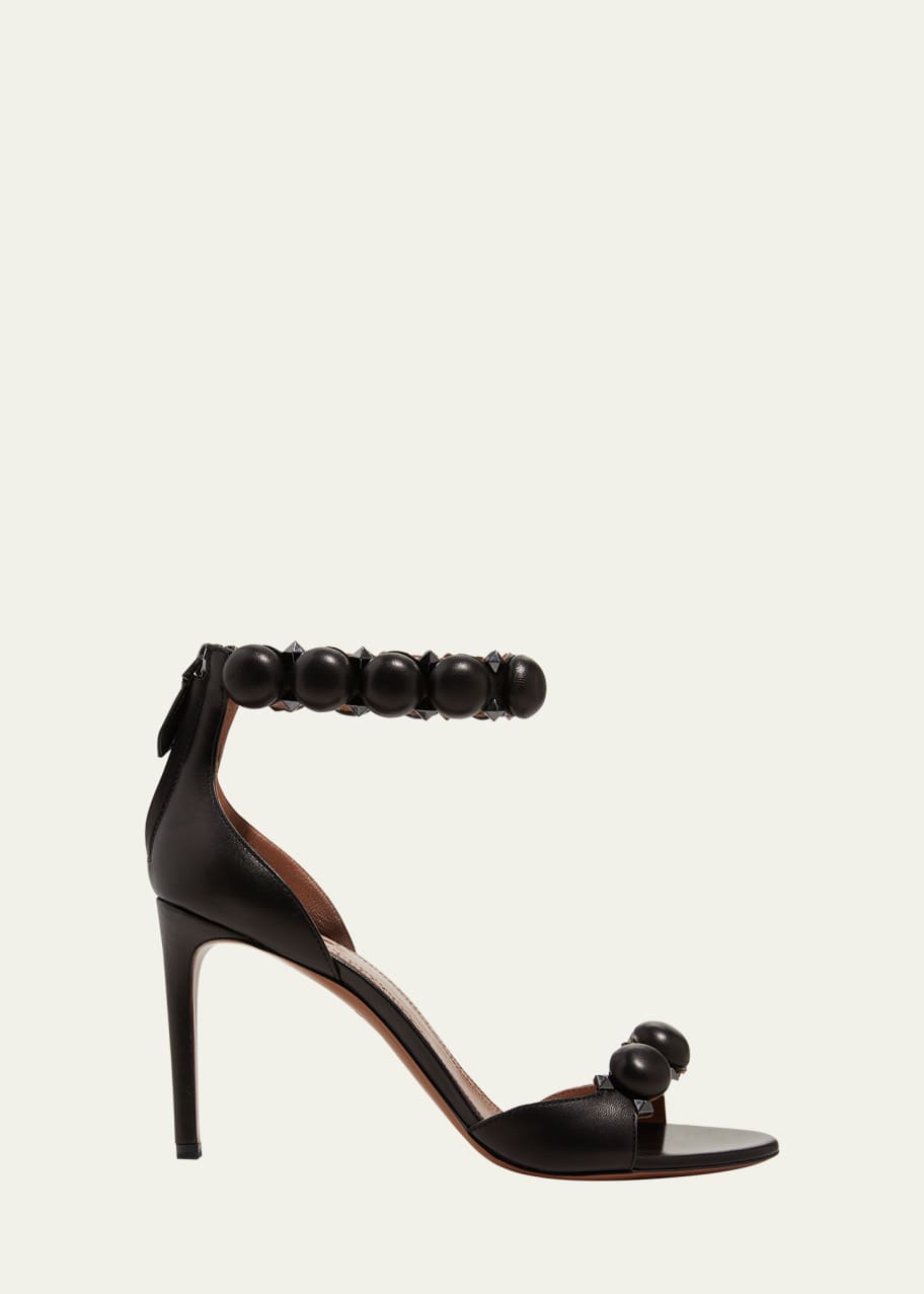 Image 1 of 1: La Bombe Stud Ankle-Wrap Stiletto Sandals