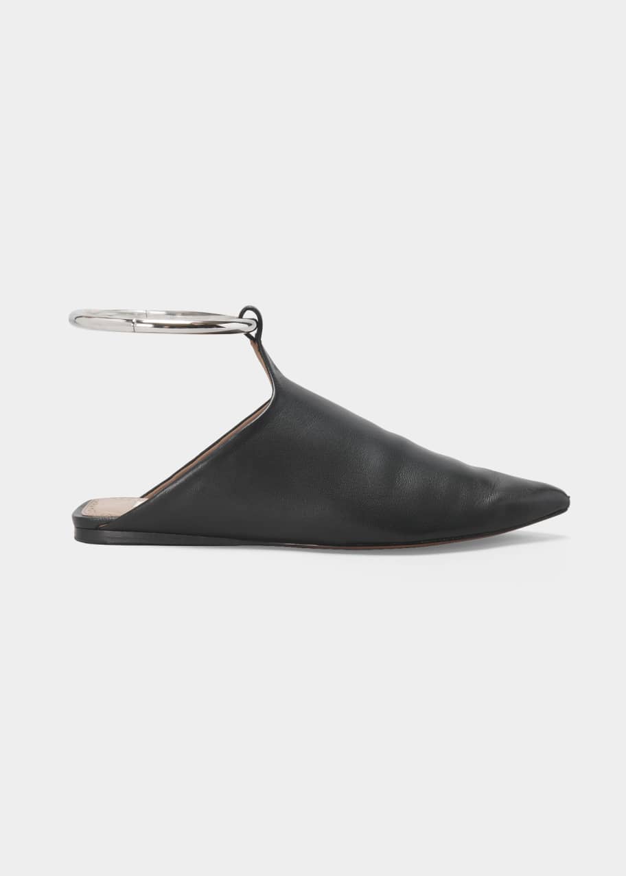 La Babouche Leather Pointy Toe Mules with Ankle Strap