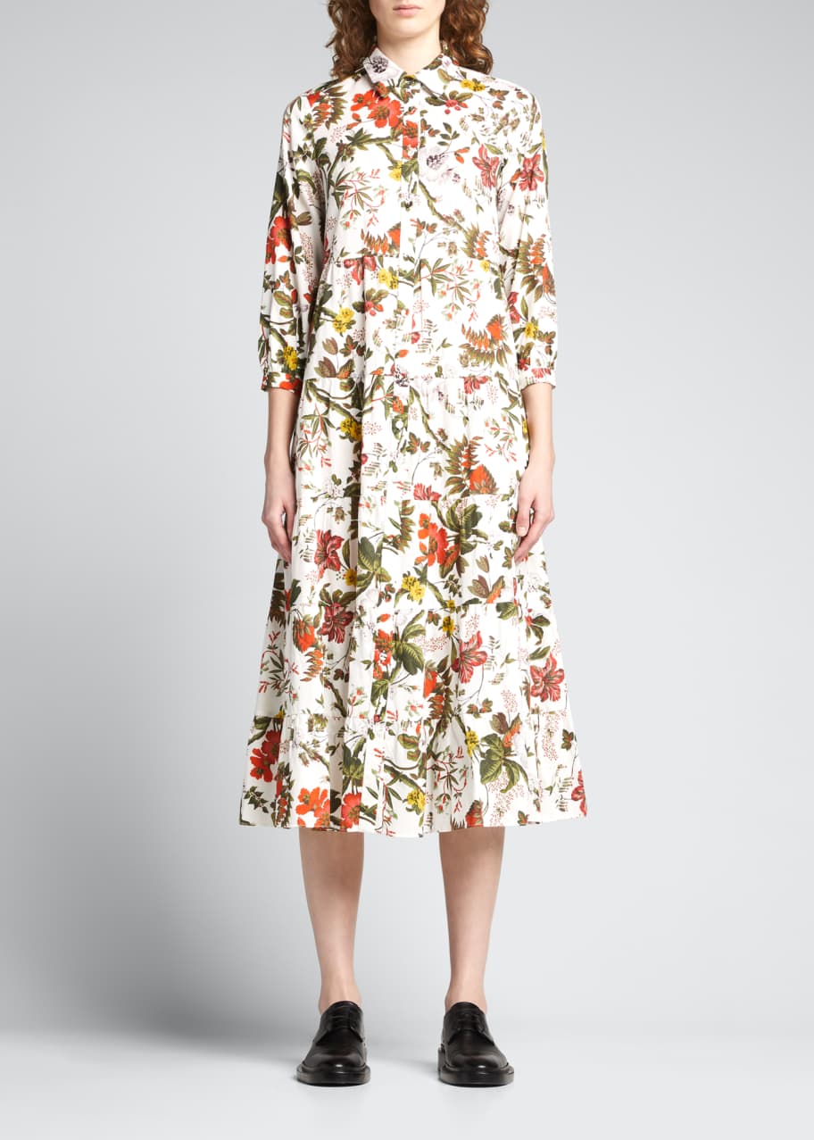 Erdem Patmos Floral-Print Tiered Midi Dress - Bergdorf Goodman