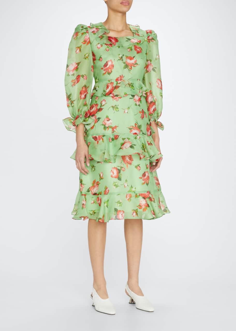 Image 1 of 1: Serena Floral Organza Midi Dress