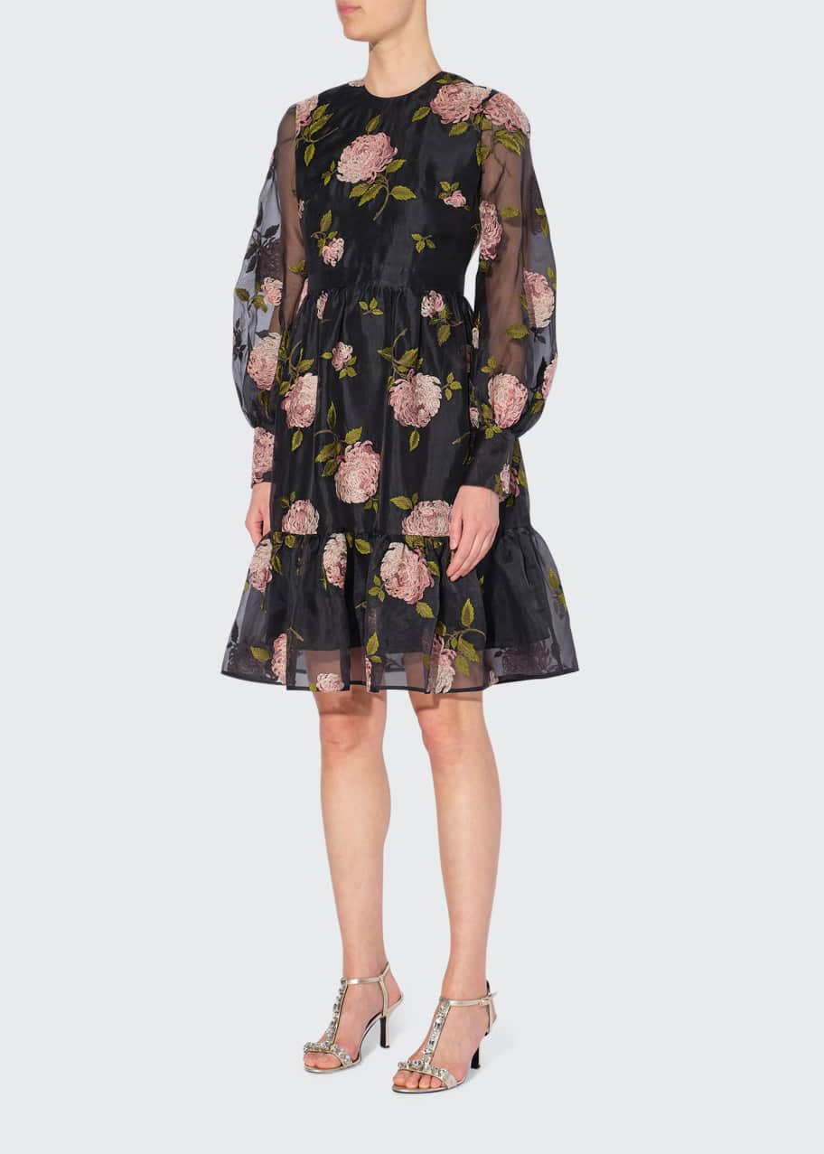 Erdem Suzette Rose-Embroidered Organza Dress - Bergdorf Goodman