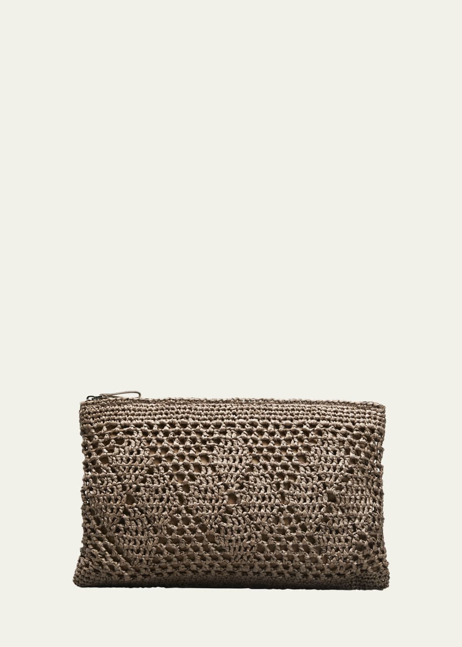 Image 1 of 1: Woven Raffia Zip Clutch Bag