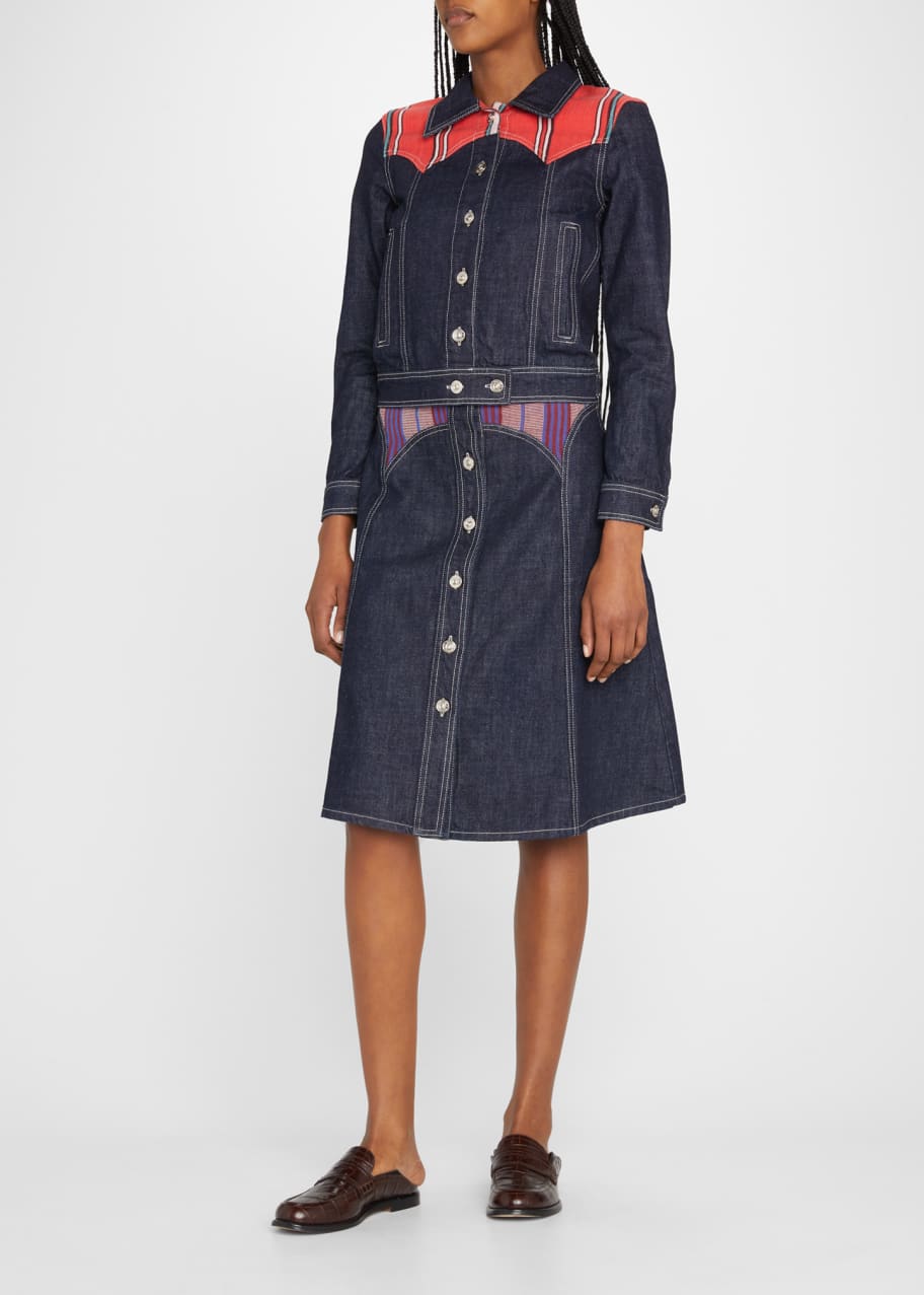 Wales Bonner Striped Yoke Western Denim Jacket Bergdorf Goodman