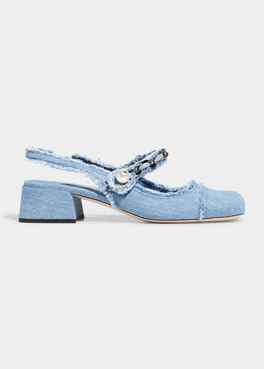 靴 Archive miumiu denim pumps heel shoes Vintage Miu Miu Denim Kitten Heels – Double Bond Vintage