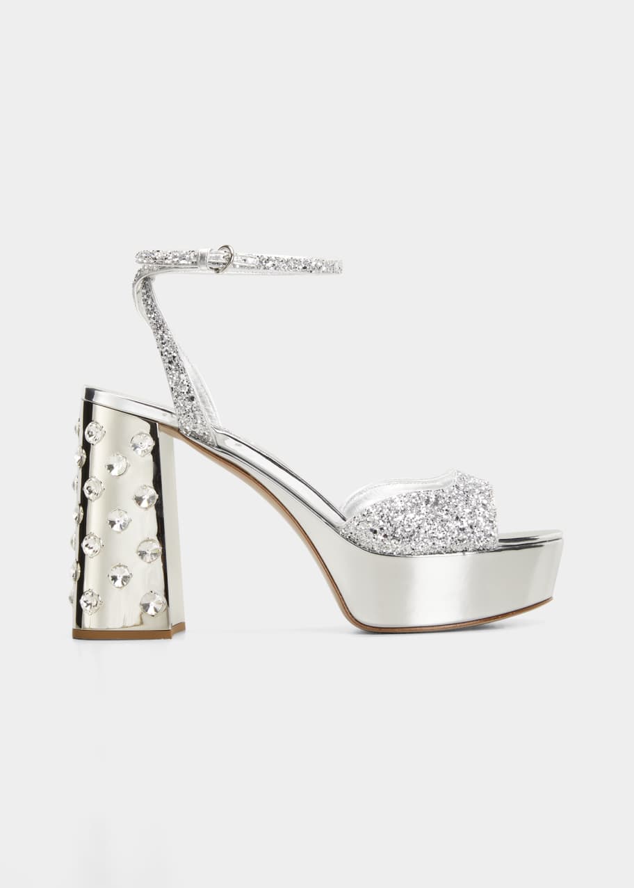 Metallic Glitter Ankle Strap Platform Sandals