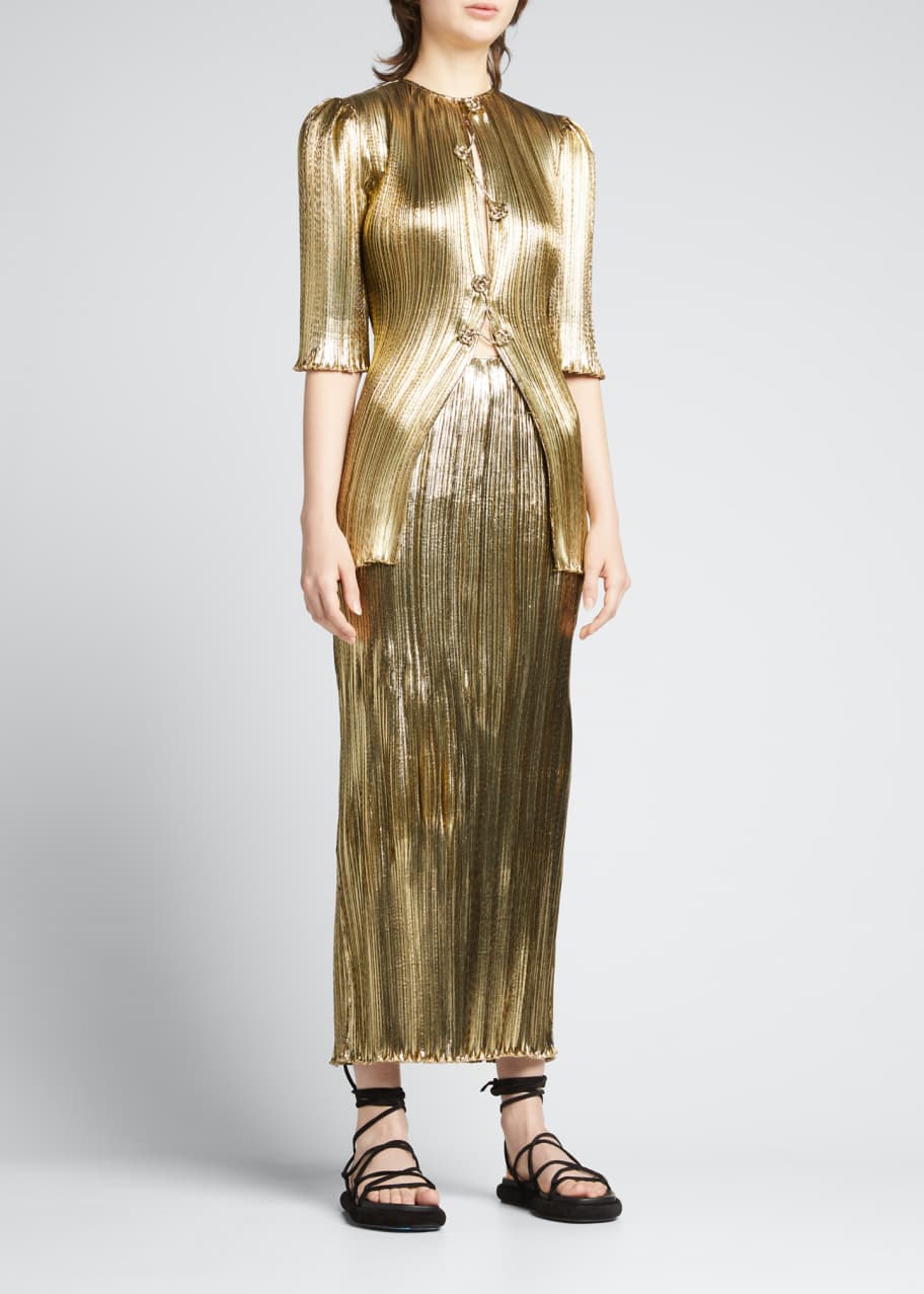 green emerald velvet dress Altuzarra Women's Mitzi Mock Neck Dress - Gold