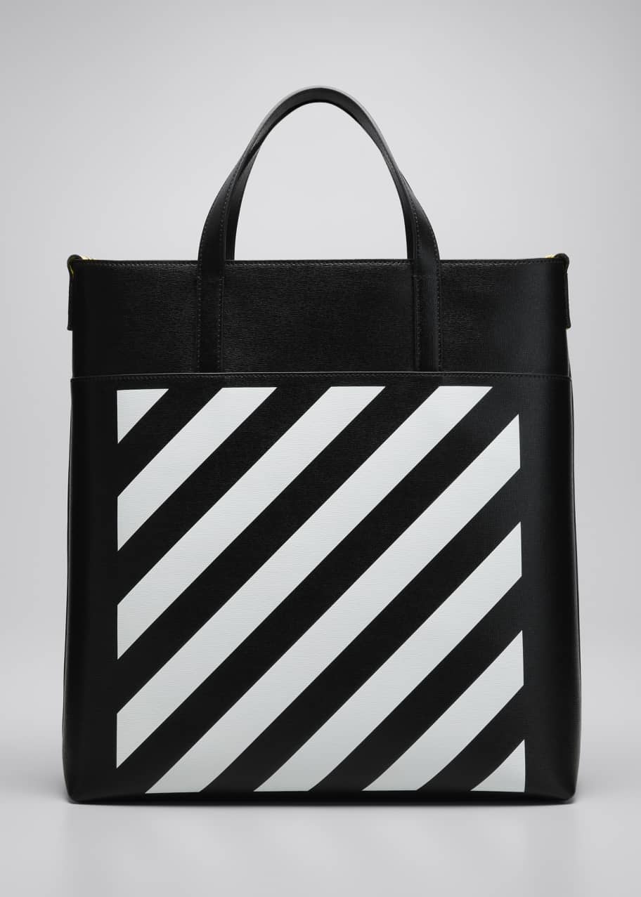 Men s Diagonal Stripe Leather Tote Bag
