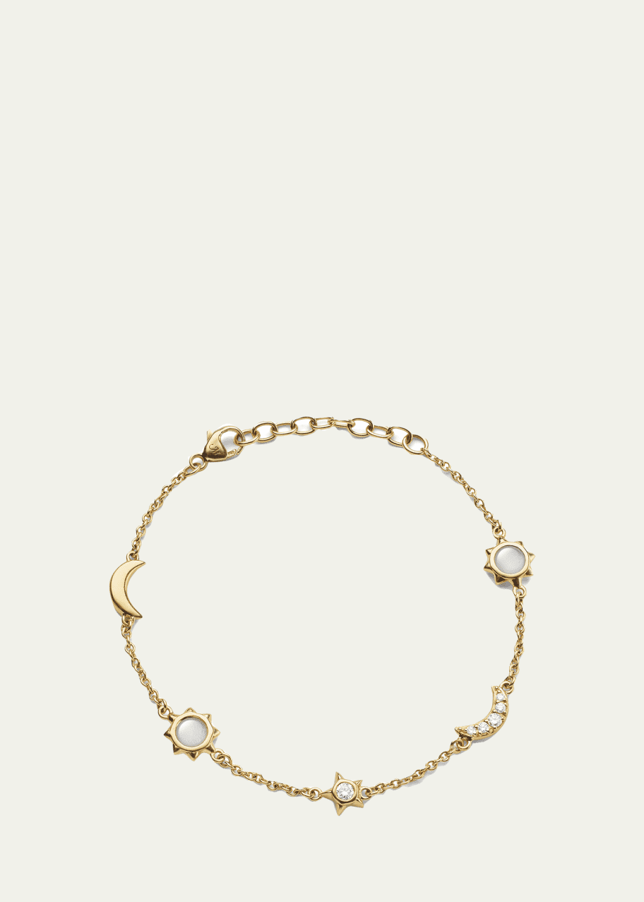Image 1 of 1: Yellow Gold Sun, Moon, Stars, Diamond and Moonstone Bracelet