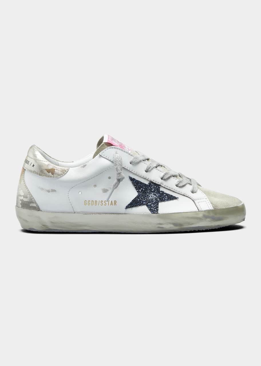 Golden Goose Super-Star Leather Sneakers with Suede Toe Glitter Star ...