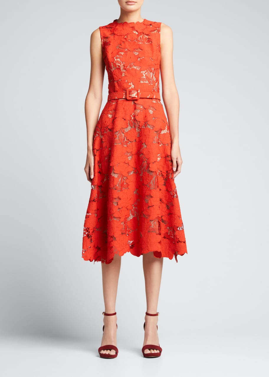 Oscar de la Renta Magnolia Guipure Lace Sleeveless Belted Midi Dress -  Bergdorf Goodman