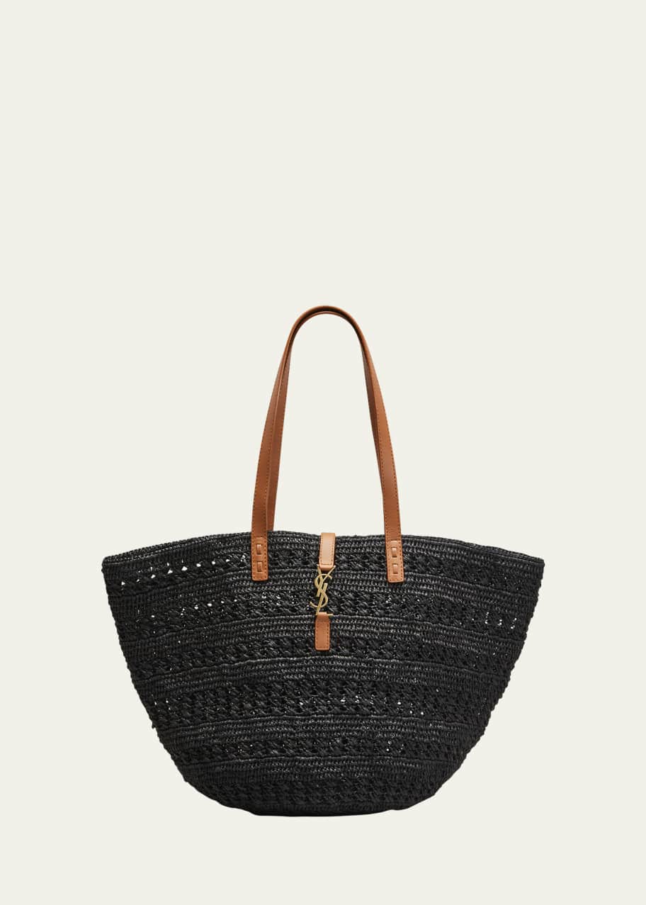 Image 1 of 1: Panier Medium YSL Tote Bag in Raffia