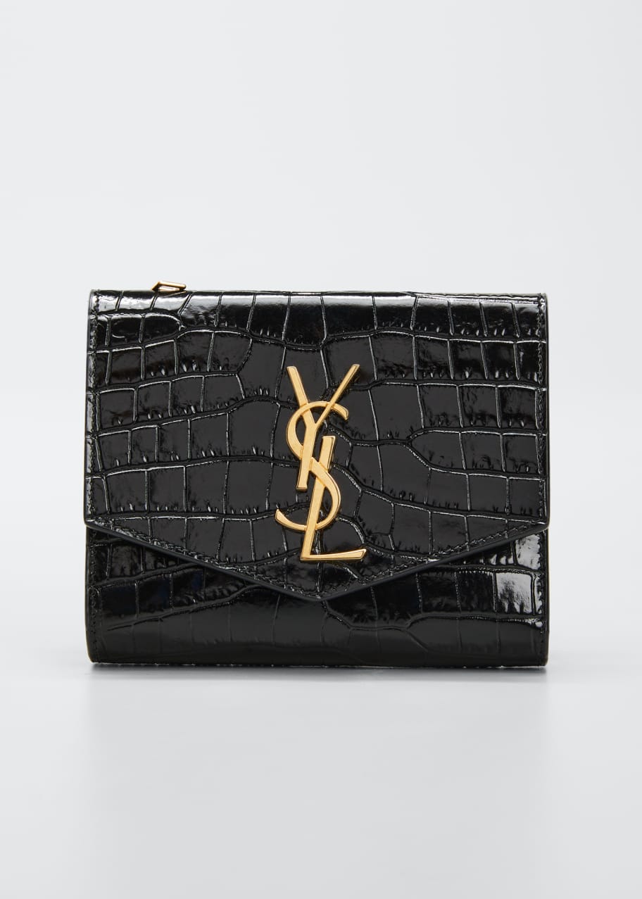 Saint Laurent Uptown YSL Patent CrocEmbossed Wallet Bergdorf Goodman