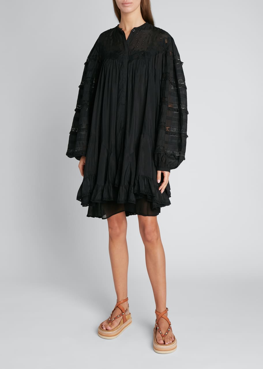 Isabel Marant Lace-Insert Voile Trapeze Dress - Bergdorf Goodman