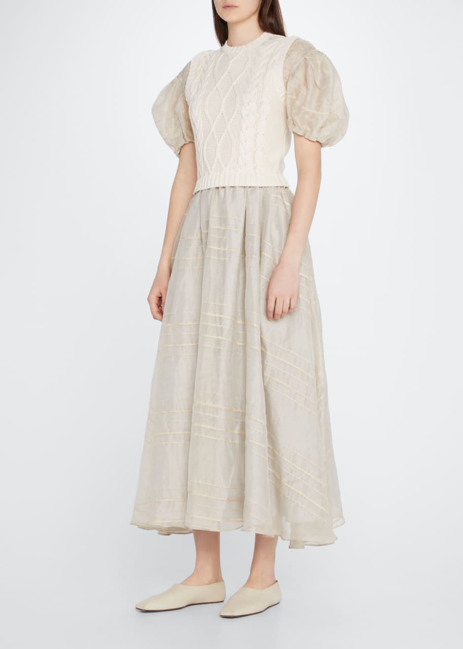 Rosie Assoulin Knit Vest Puff-Sleeve Silk Midi Dress - Bergdorf Goodman