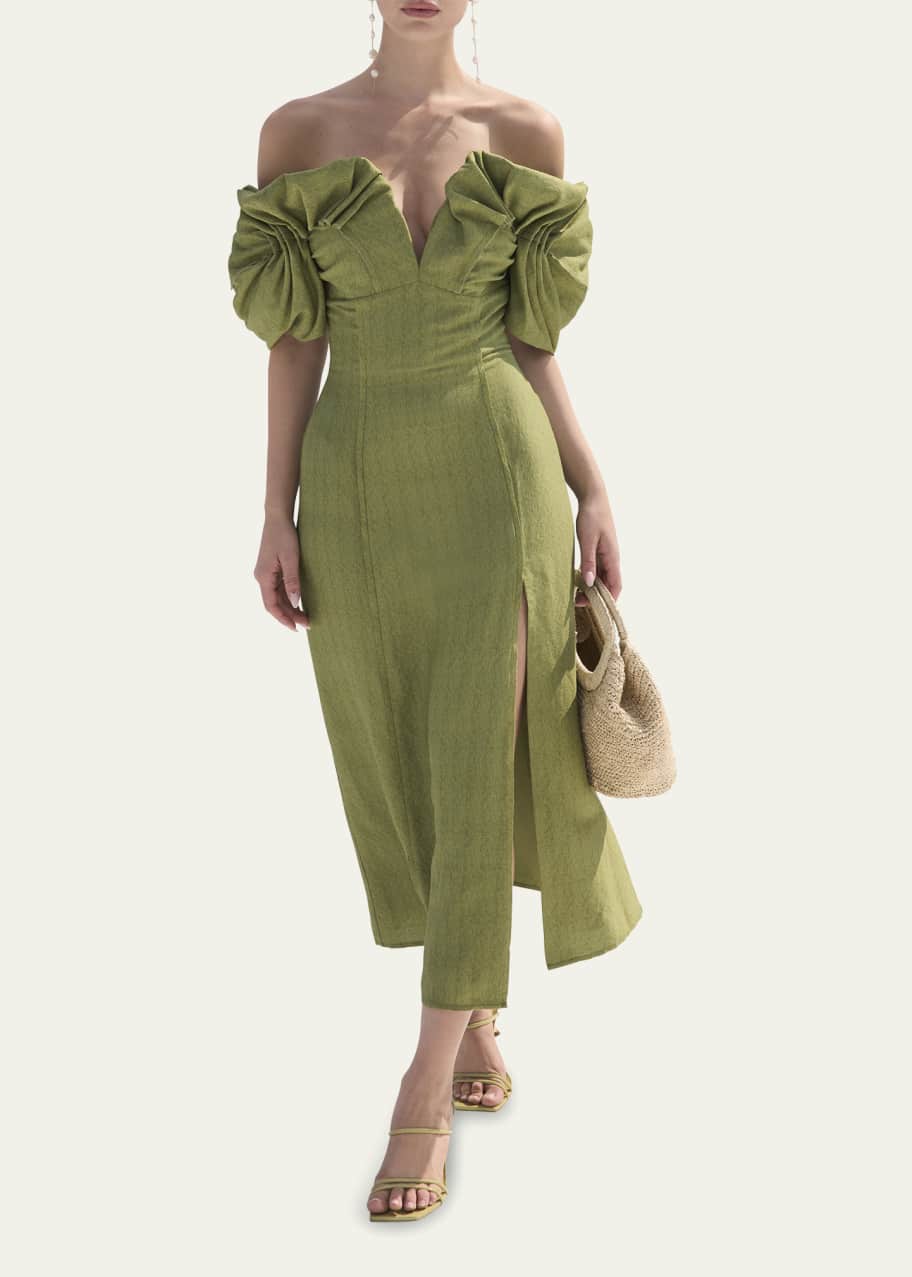 Image 1 of 1: Muna Off-the-Shoulder Midi Dress