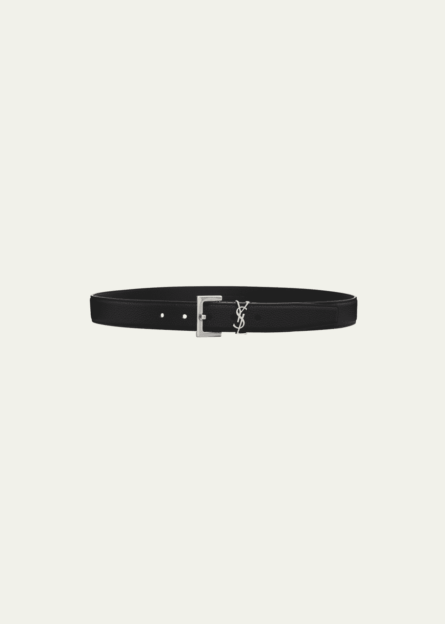 Saint Laurent YSL Grained Leather Belt Bergdorf Goodman