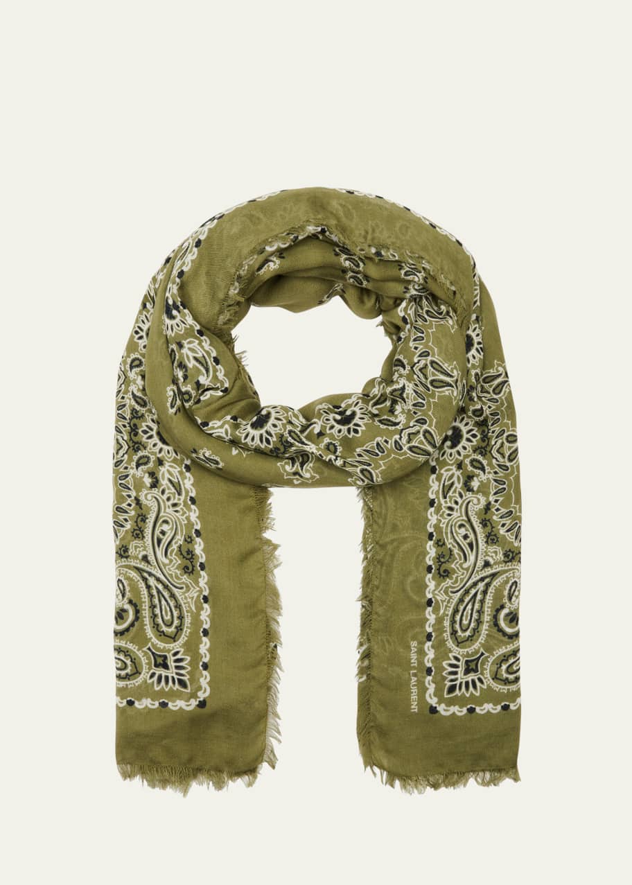 Saint Laurent Paisley Cashmere-Blend Bandana Scarf - Bergdorf Goodman