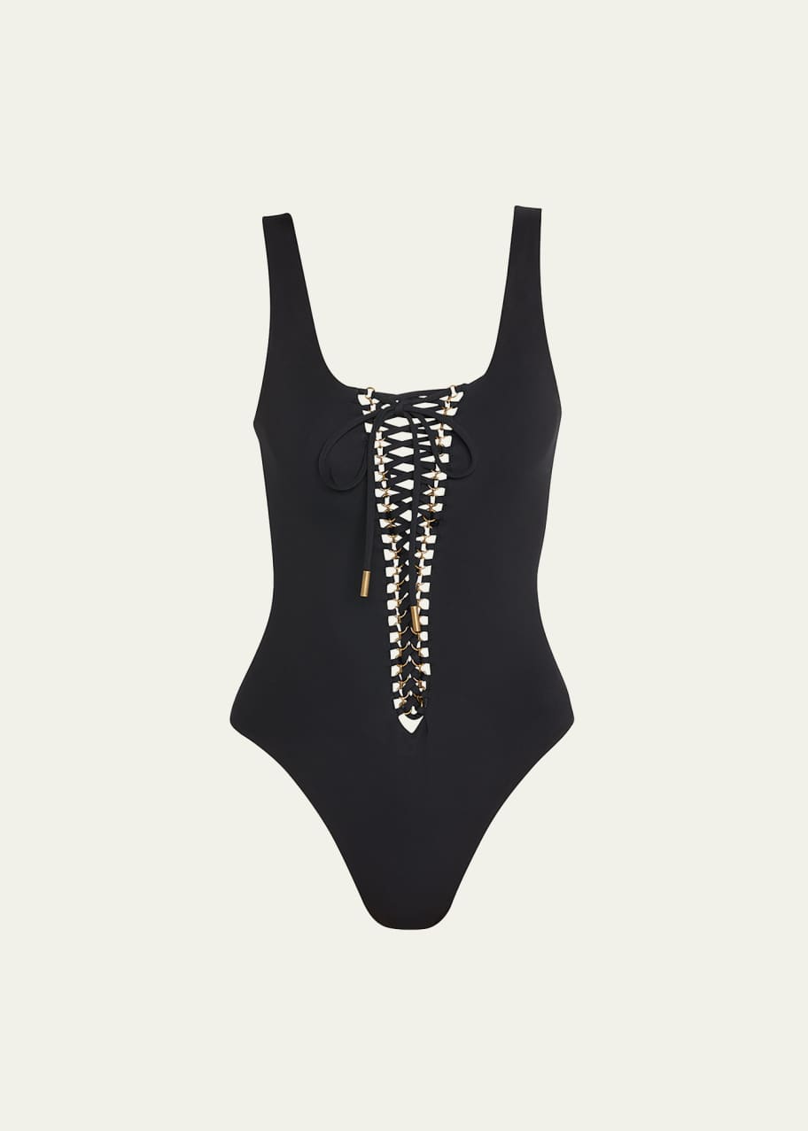 Image 1 of 1: Maillot Saharienne Lace-Up One-Piece Swimsuit