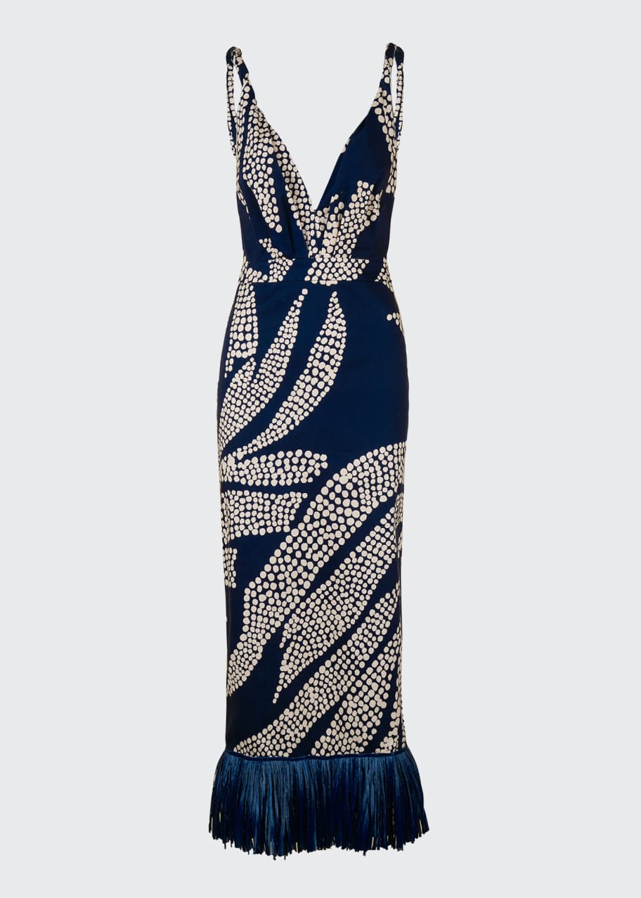 Image 1 of 1: Midnight Rituals Raffia-Fringe Midi Dress - BCI Cotton