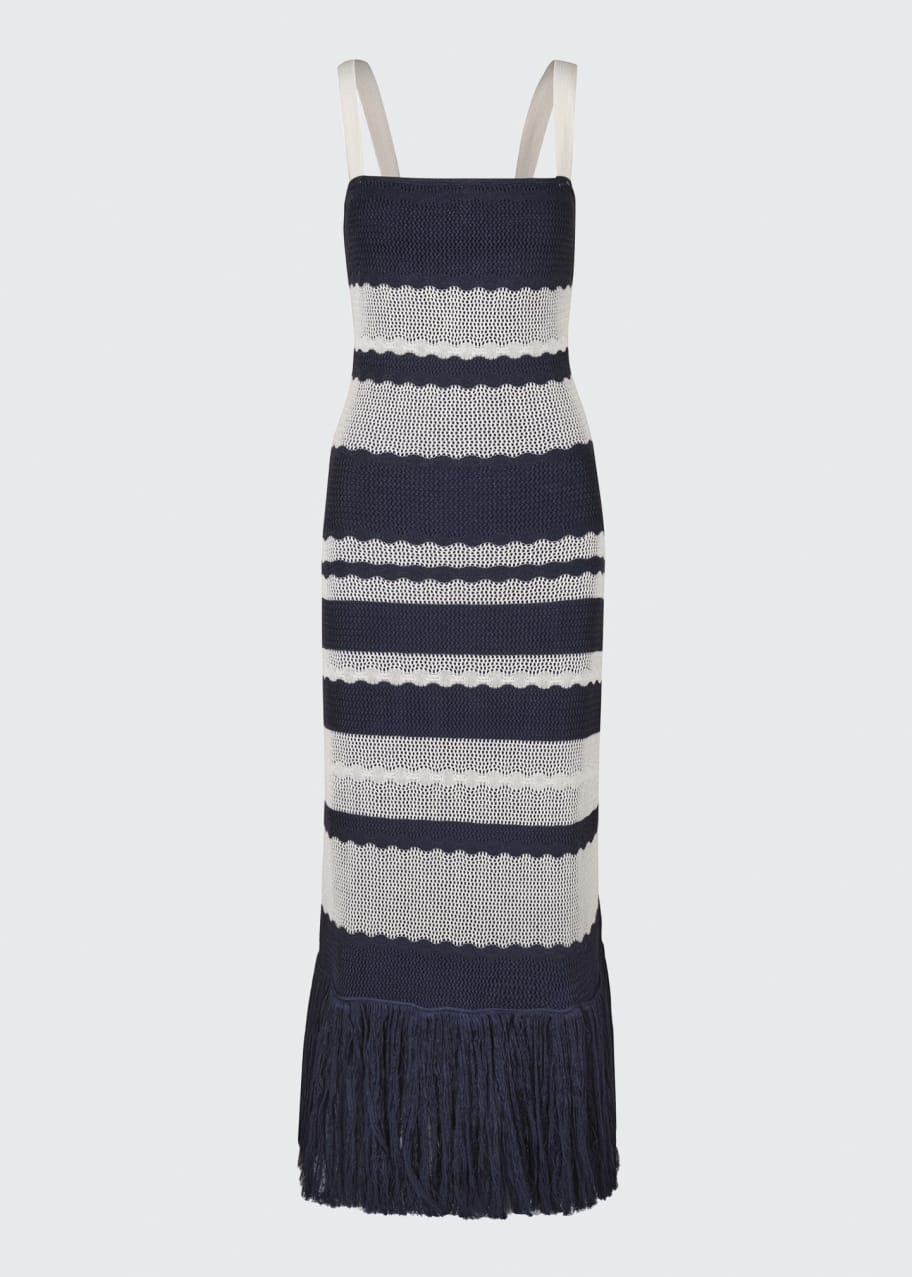 Johanna Ortiz Picnic On The Riviera Wave-Striped Knit Midi Dress w/ Fringe  Trim - BCI Cotton - Bergdorf Goodman