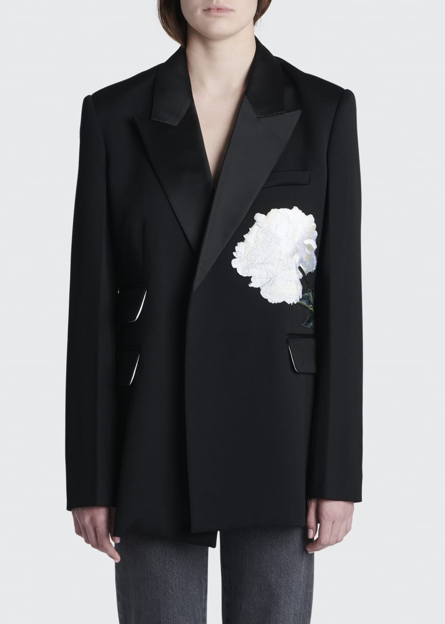 Floral Embroidered Oversized Tuxedo Blazer