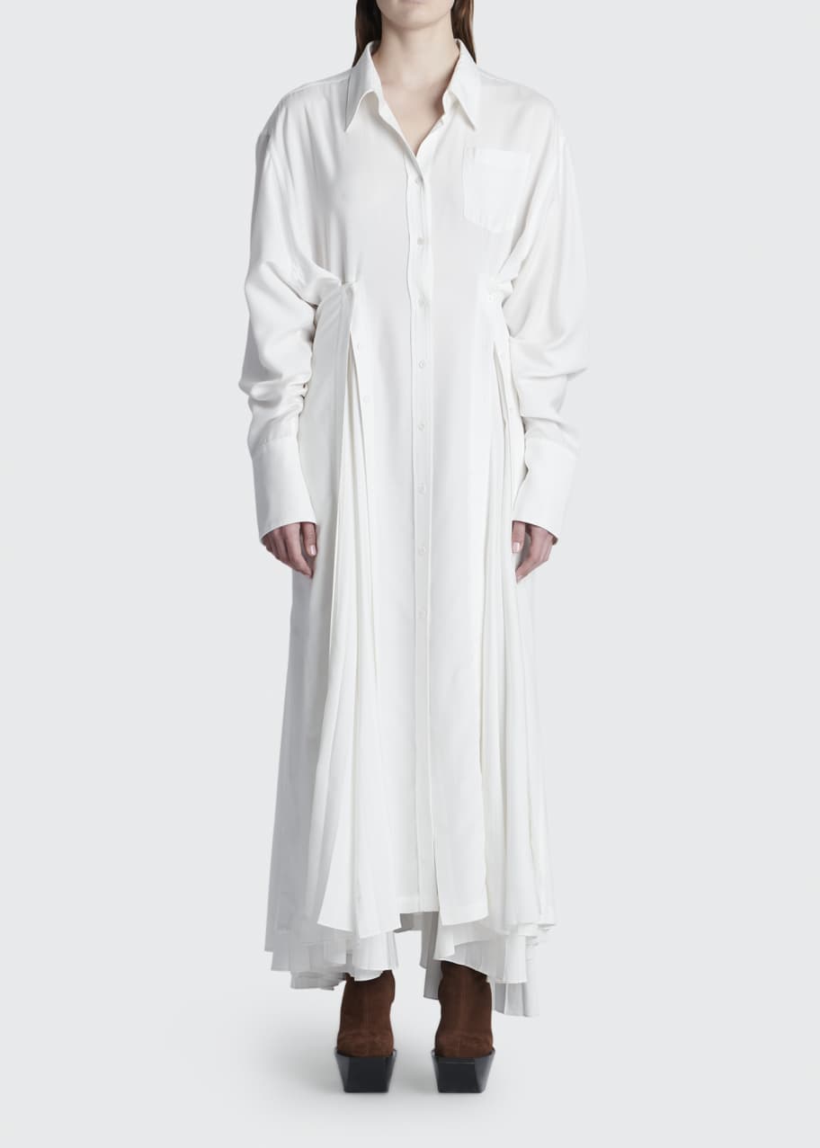 Peter Do Pleated Asymmetric Shirtdress, Off White - Bergdorf