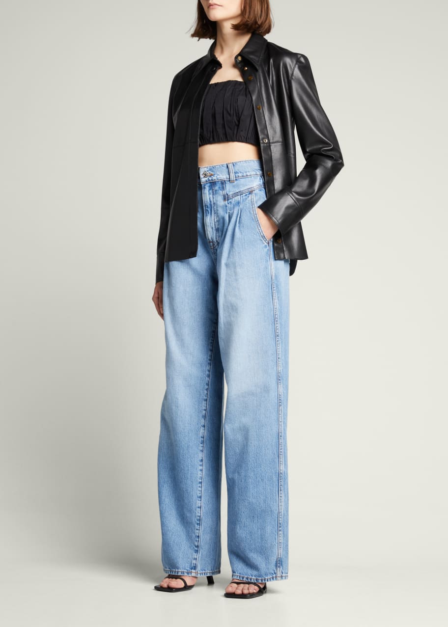 GRLFRND Morgan Pleated High-Rise Wide-Leg Jeans Bergdorf Goodman