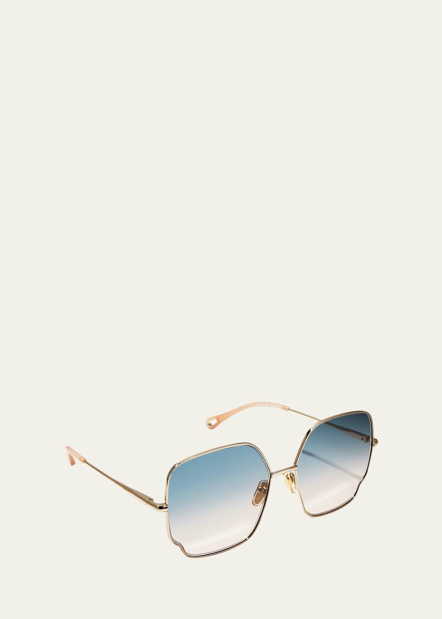 Chloe Oversized Geo Rectangle Metal Sunglasses - Bergdorf  display picture 3