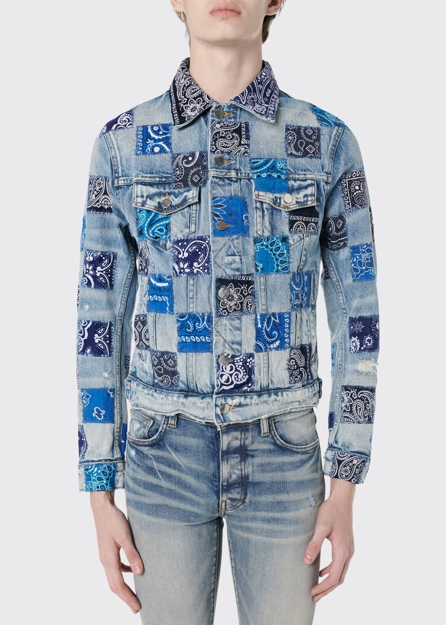 ヒロ　AMIRI バンダナ柄 デニムジャケット XL Amiri Men's Bandana Check Denim Trucker Jacket - Bergdorf Goodman
