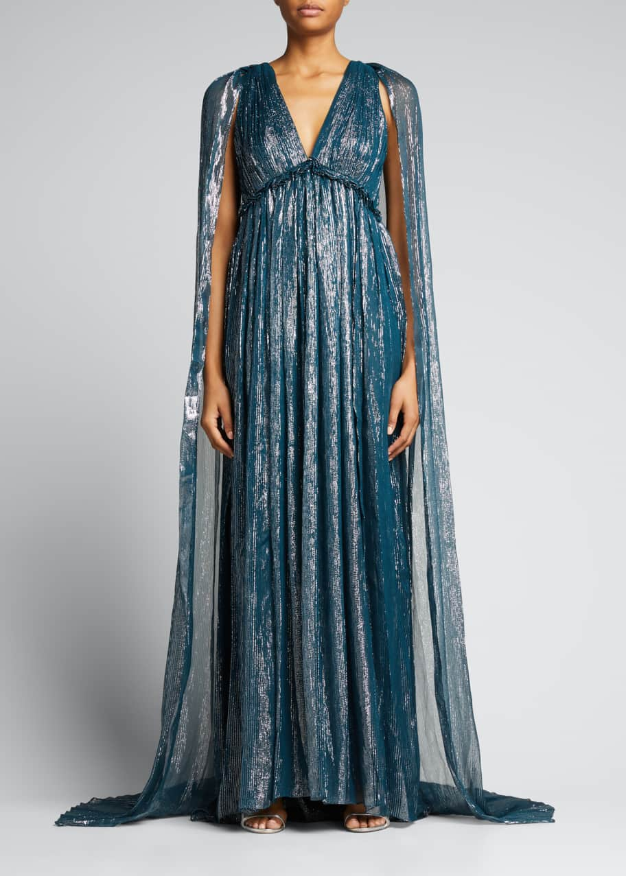 Halston Bianca Metallic Chiffon Cape Gown - Bergdorf Goodman