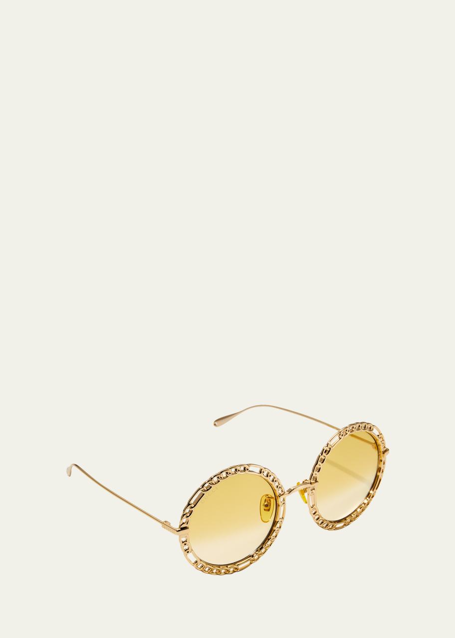 NWT Gucci round metal sunglasses with detachable chain strap GUCCI GG0726S CHAIN 0726 Gold Brown Metal Round Detachable  main image 3